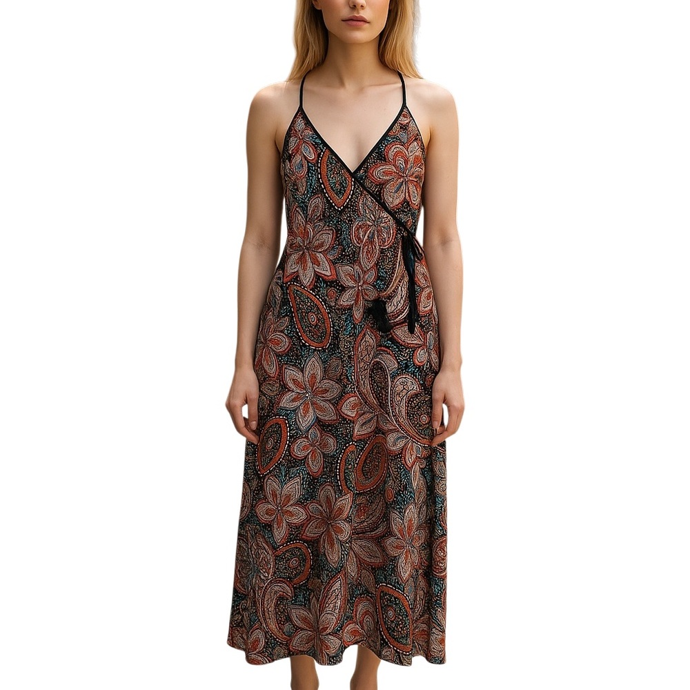 Xhilaration Orange Brown Midi Sundress Spaghetti Strap